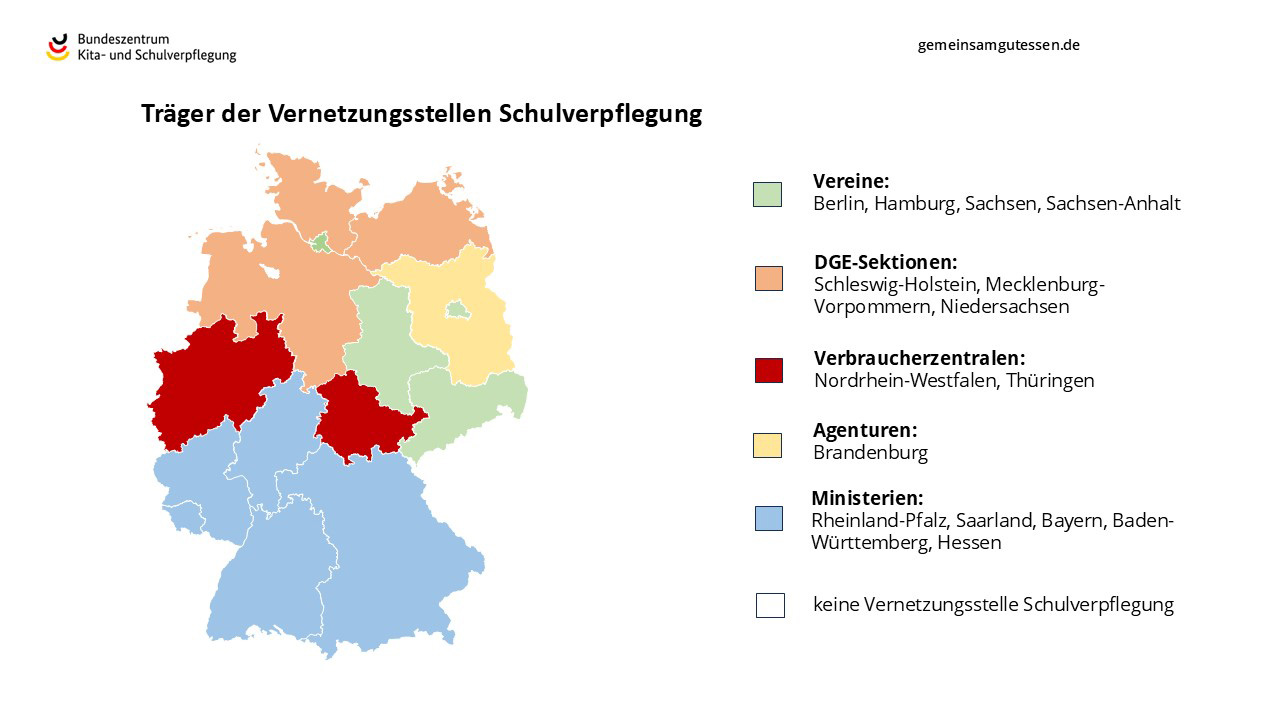 Deutschlandkarte mit den Vernetzungsstellen Schulverpflegung
