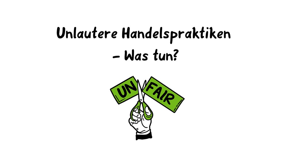 Screenshot aus einem Erklärfilm mit dem Schriftzug Unlautere Handelspraktiken, was tun?